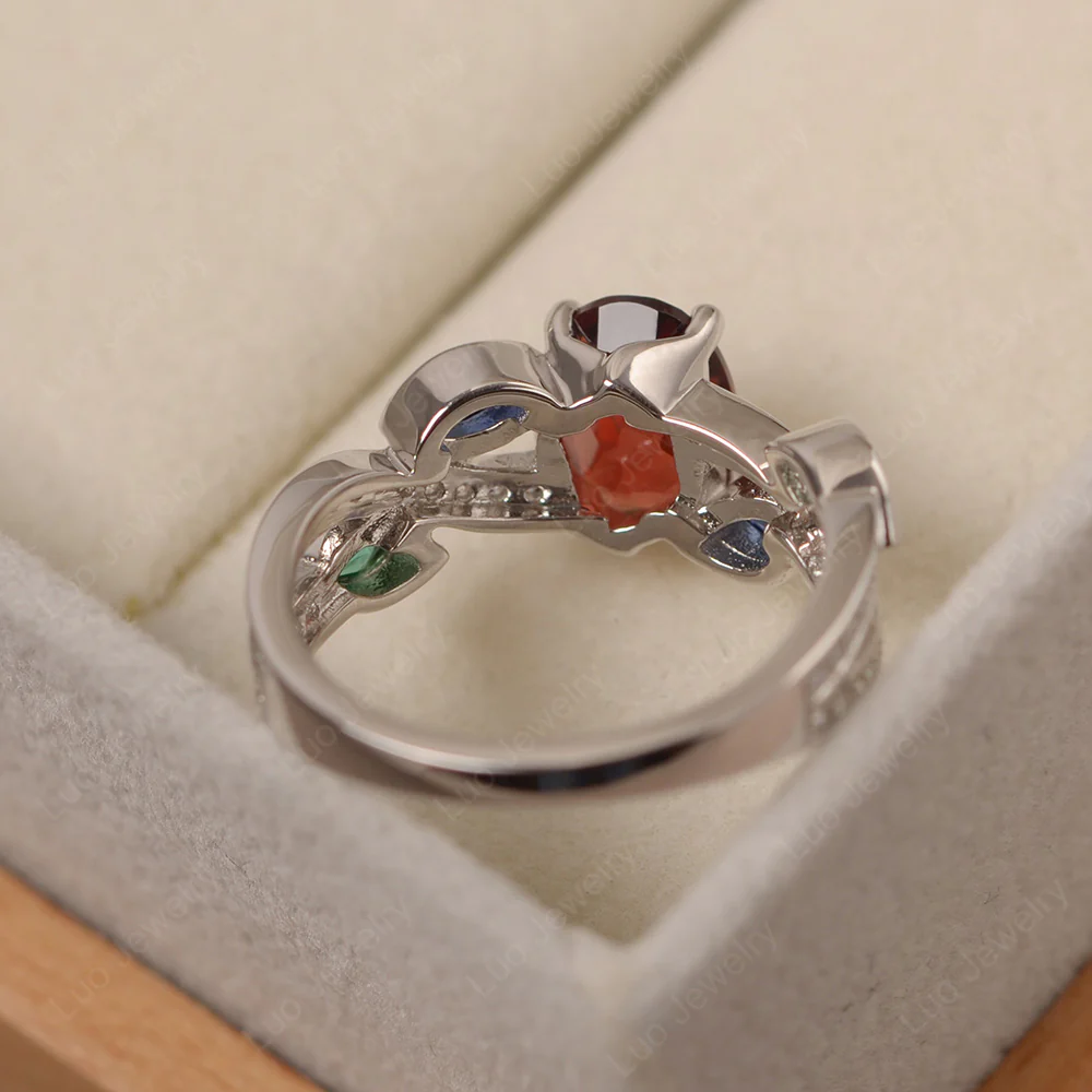 Oval Cut Garnet Leaf Ring - Image 3