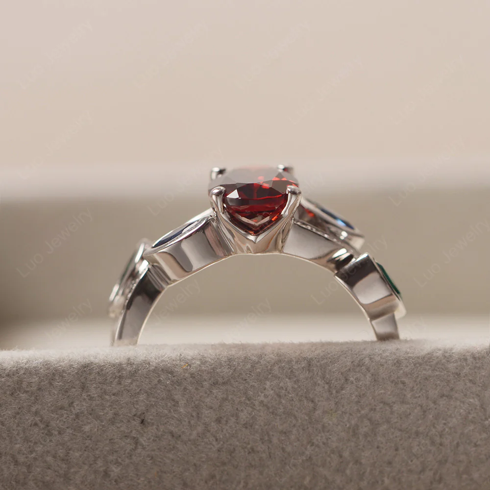Oval Cut Garnet Leaf Ring - Image 4