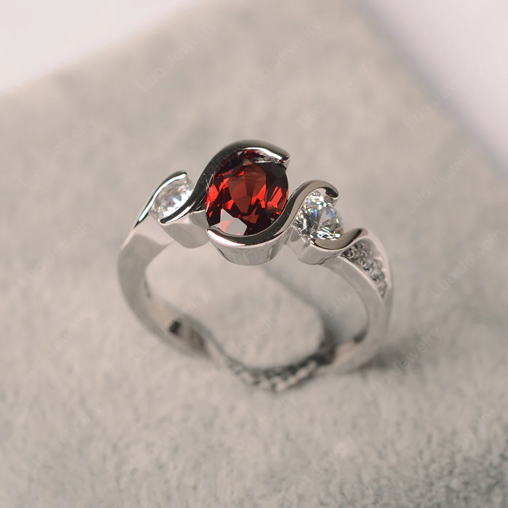 Garnet Three Stone Bezel Set Ring - Image 2