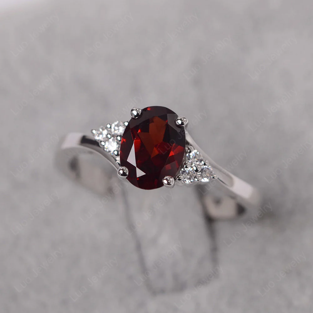 Oval Garnet Bypass Engagement Ring