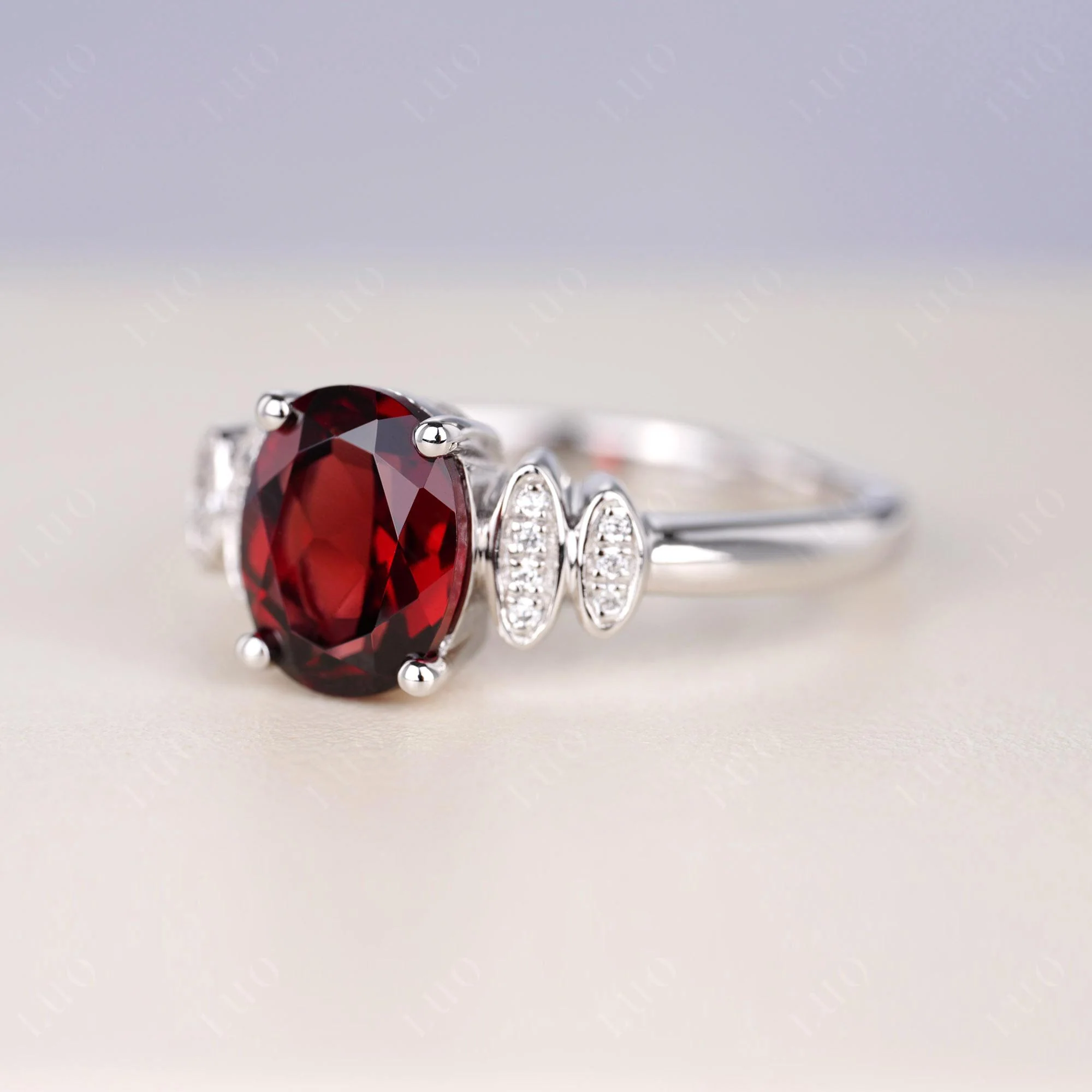 Oval Cut Simple Garnet Engagement Ring - Image 2