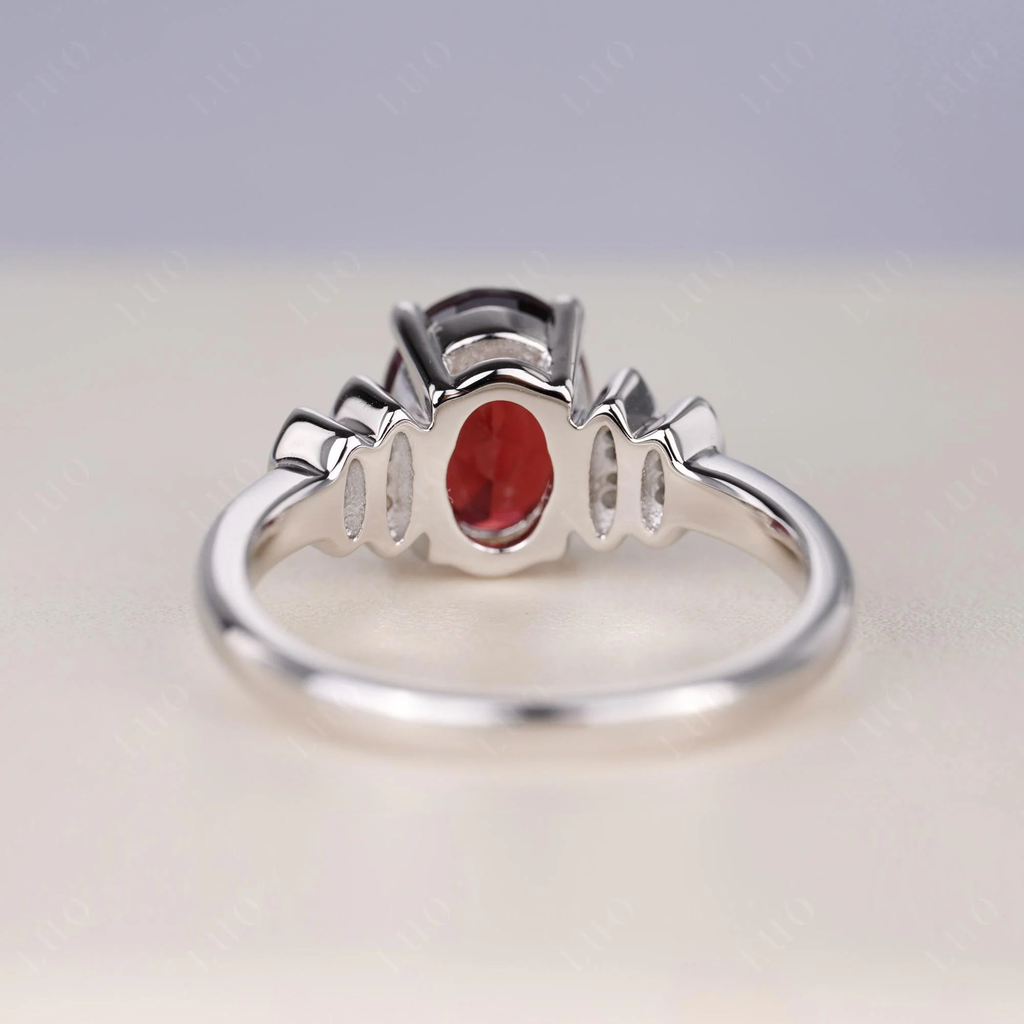 Oval Cut Simple Garnet Engagement Ring - Image 3