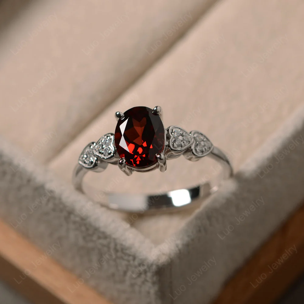Heart Deco Garnet Engagement Ring