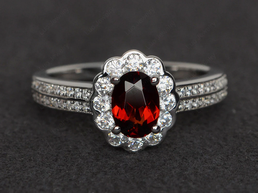 Garnet Scalloped Halo Ring