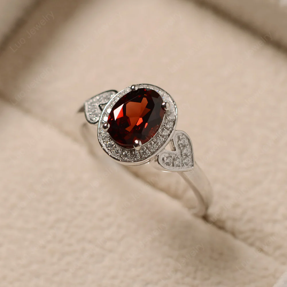 Oval Cut Garnet Halo Engagement Ring - Image 3