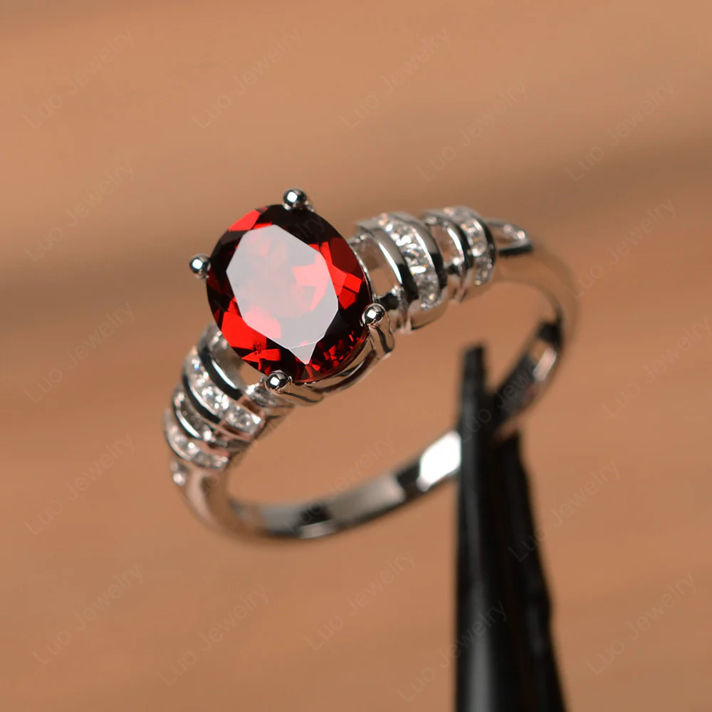Oval Cut Garnet Promise Ring
