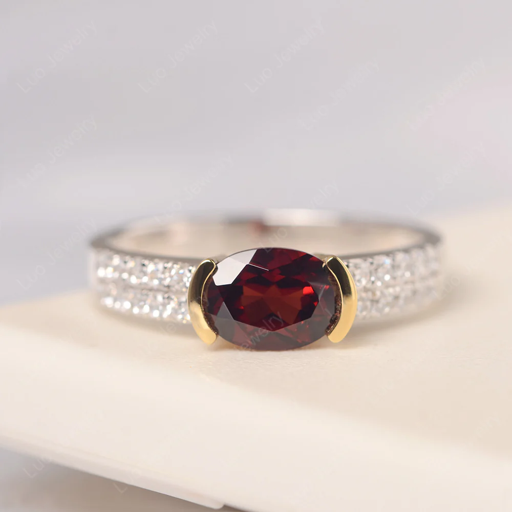 Oval Cut Garnet Double Pave Ring