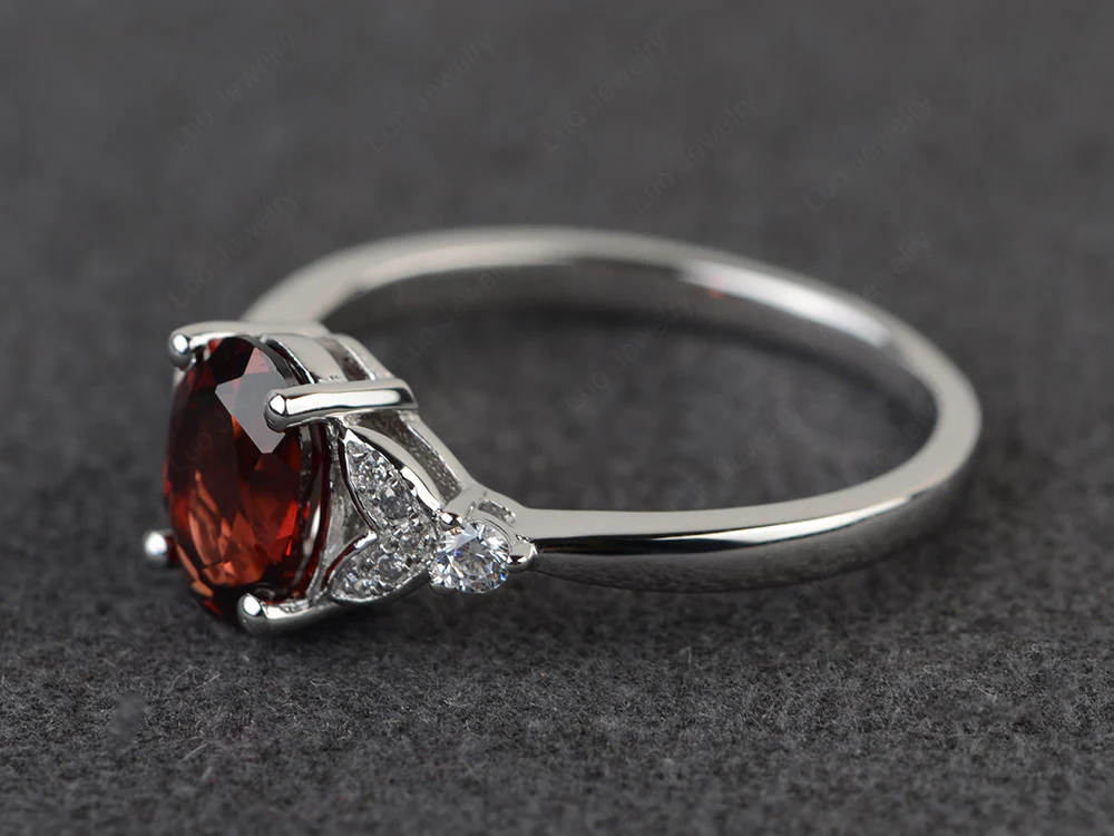 Simple Oval Cut Garnet Promise Ring - Image 2