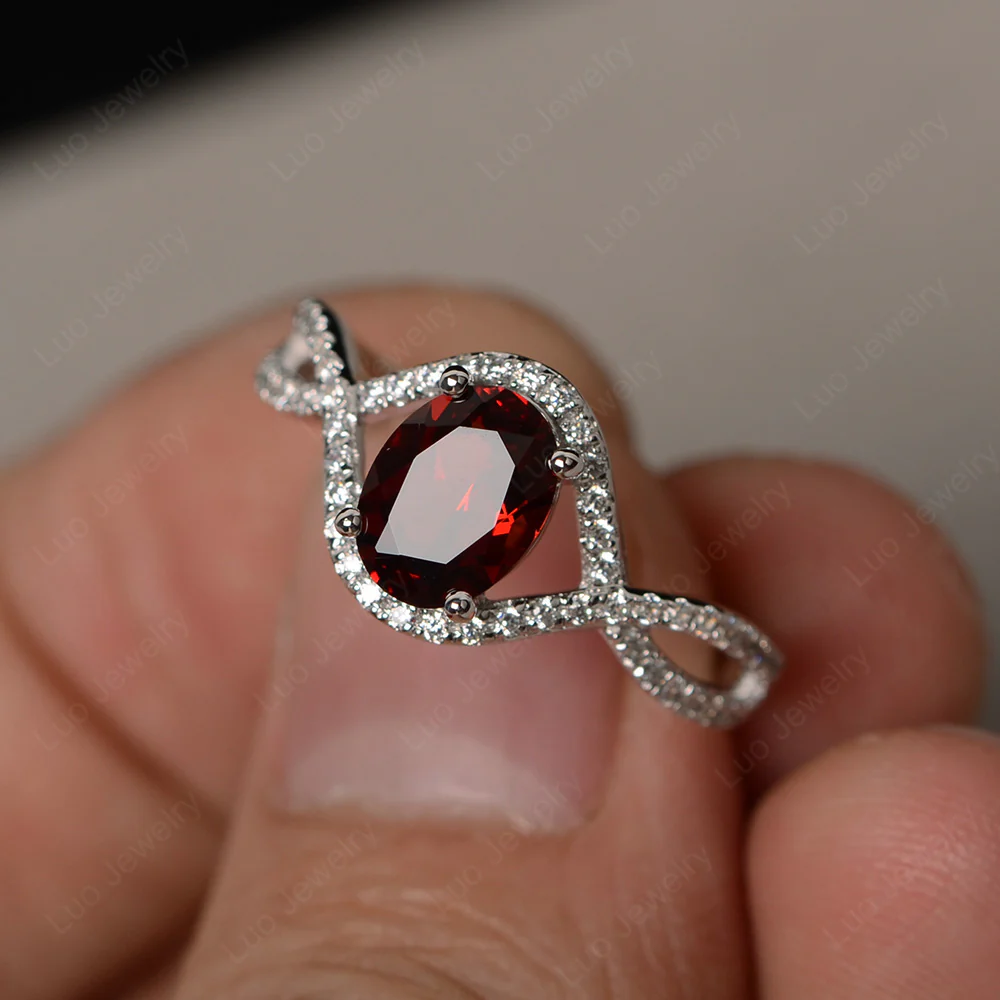 Oval Garnet Twisted Engagement Ring