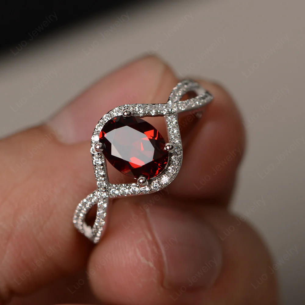 Oval Garnet Twisted Engagement Ring - Image 2