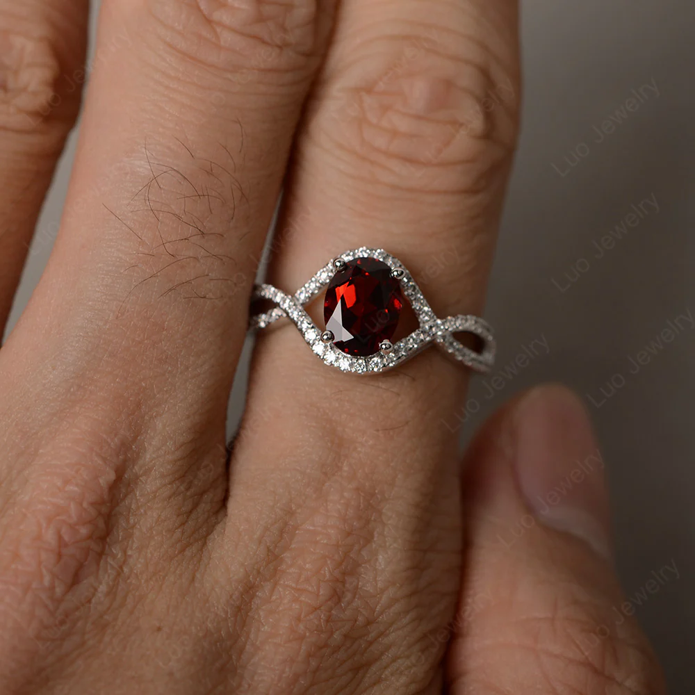 Oval Garnet Twisted Engagement Ring - Image 4