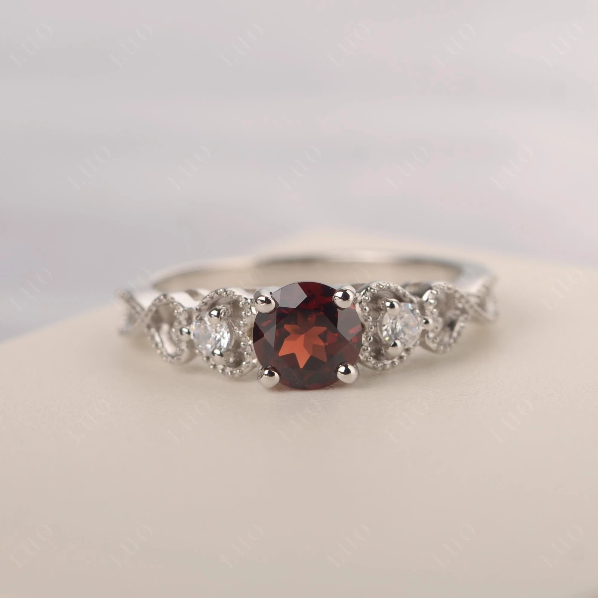 Garnet Vintage Style Engagement Ring - Image 10