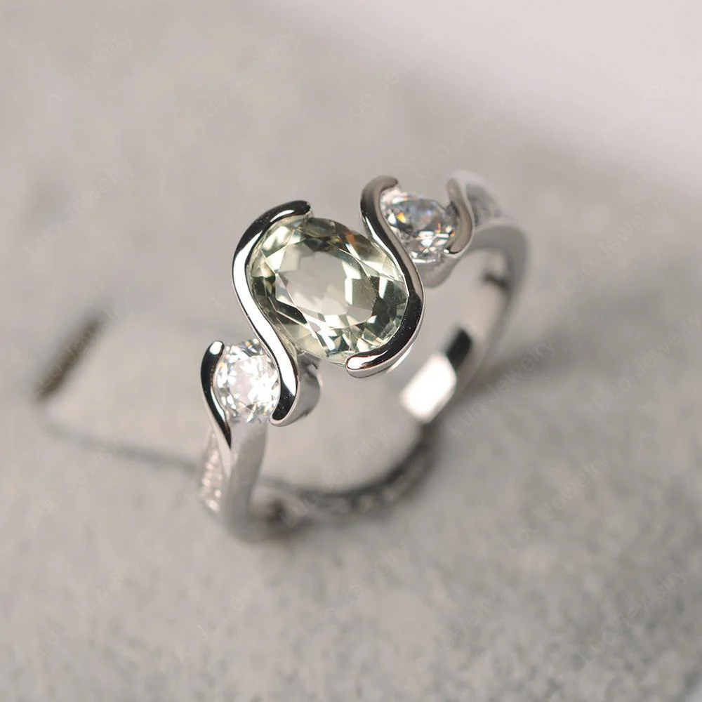 Oval Cut Green Amethyst Swirl Ring