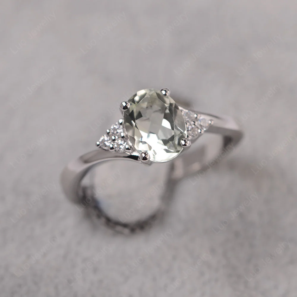 Oval Green Amethyst Bypass Engagement Ring