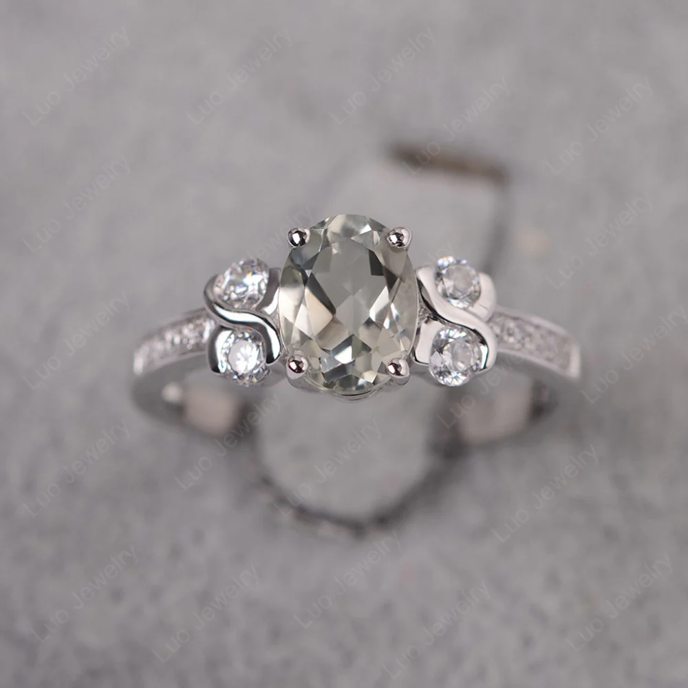Green Amethyst Infinity Oval Engagement Ring