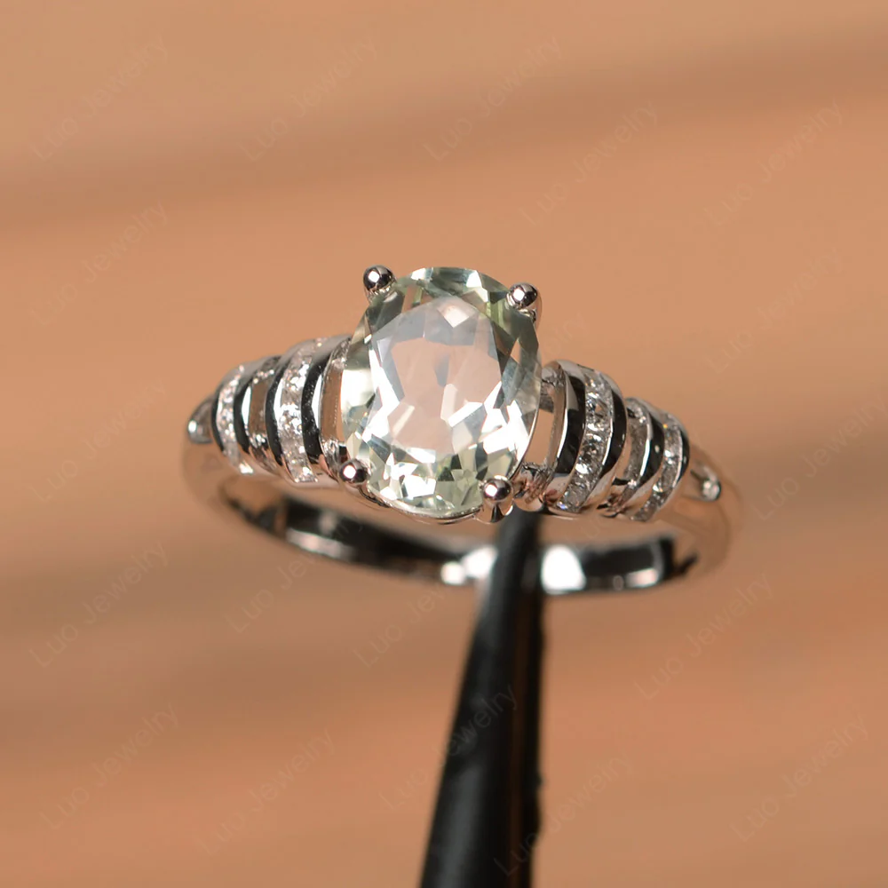 Oval Cut Green Amethyst Promise Ring