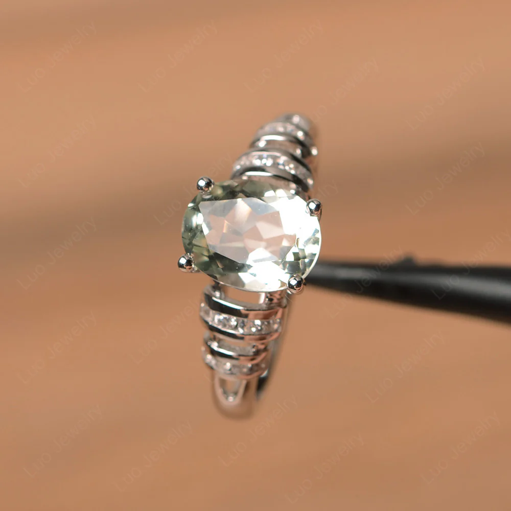 Oval Cut Green Amethyst Promise Ring - Image 2