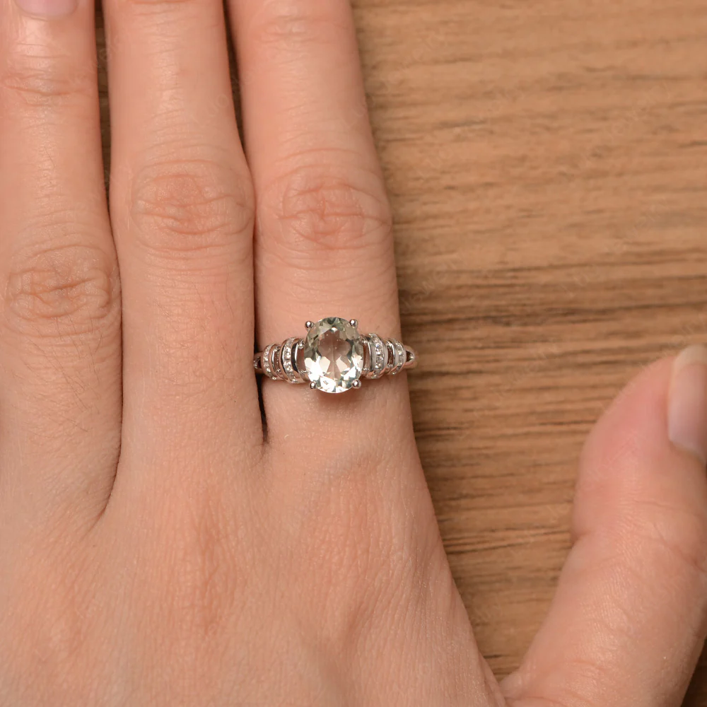 Oval Cut Green Amethyst Promise Ring - Image 4