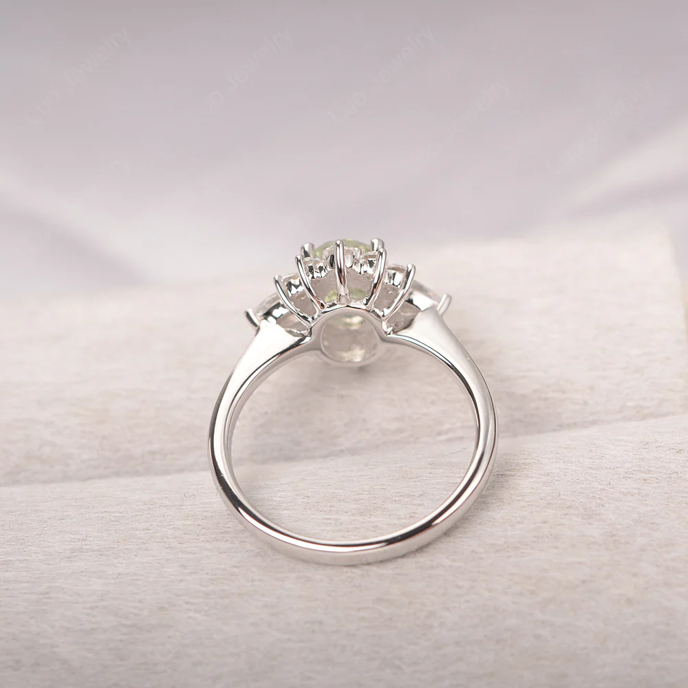 Oval Cut Green Amethyst Ring with Pear Side Stone - Image 3
