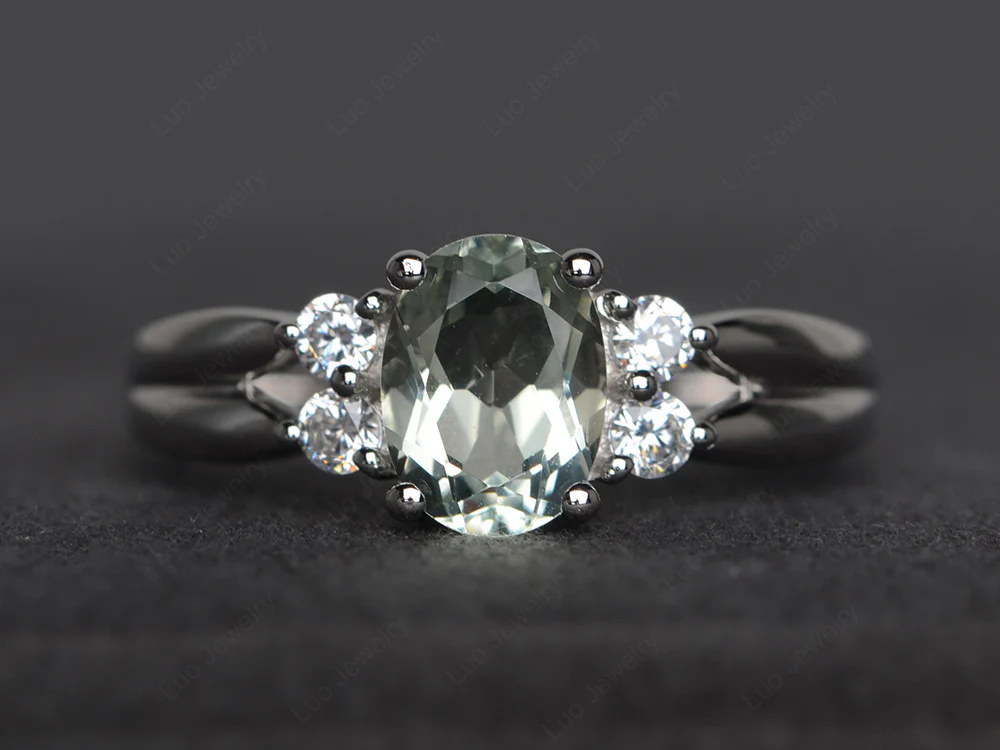 Oval Cut Green Amethyst Two Rows Ring