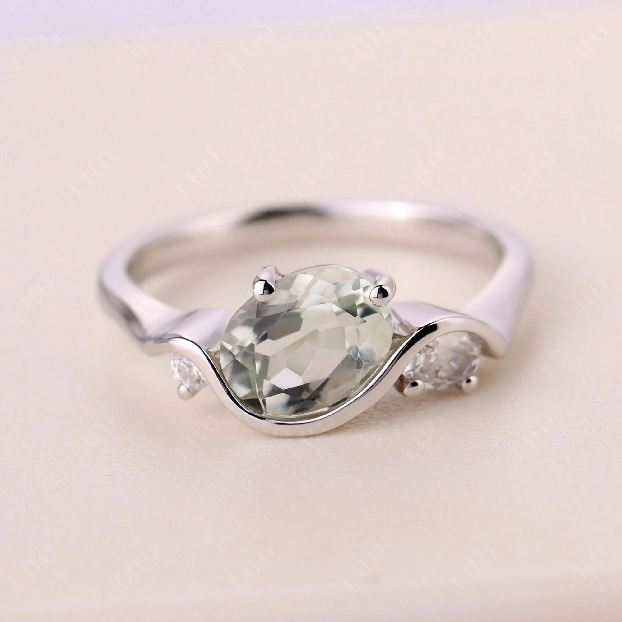 Green Amethyst Wave Engagement Ring - Image 10