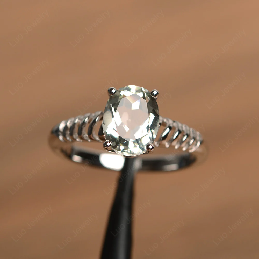 Green Amethyst Spiral Engagement Ring