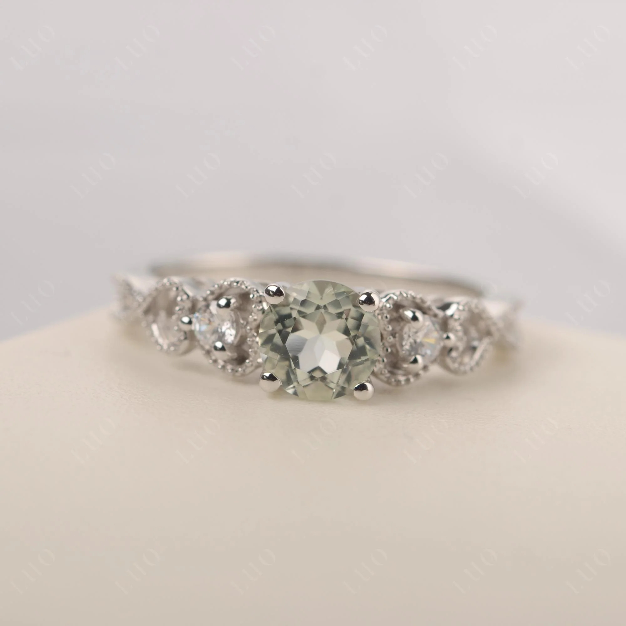 Green Amethyst Vintage Style Engagement Ring - Image 10