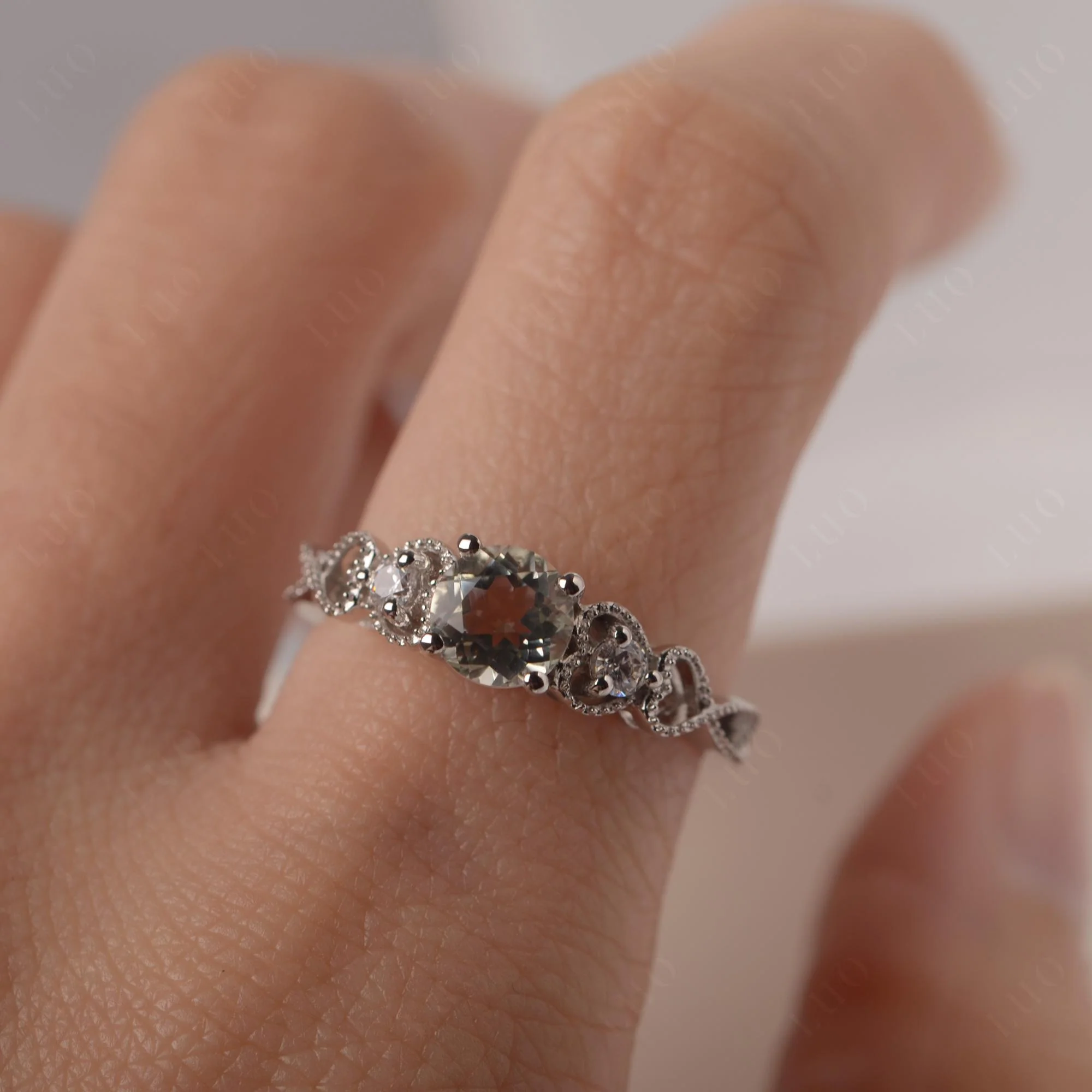 Green Amethyst Vintage Style Engagement Ring - Image 15