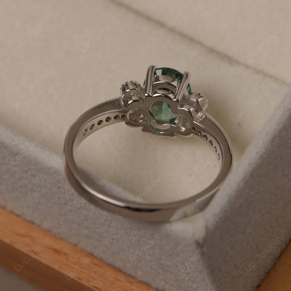 Oval Green Sapphire Milgrain Engagement Ring - Image 3