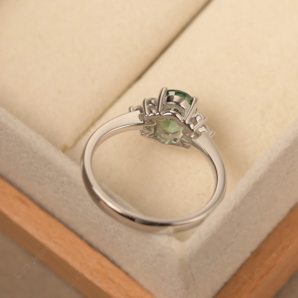 Oval Green Sapphire Ring with Pear Side Stone - Image 3