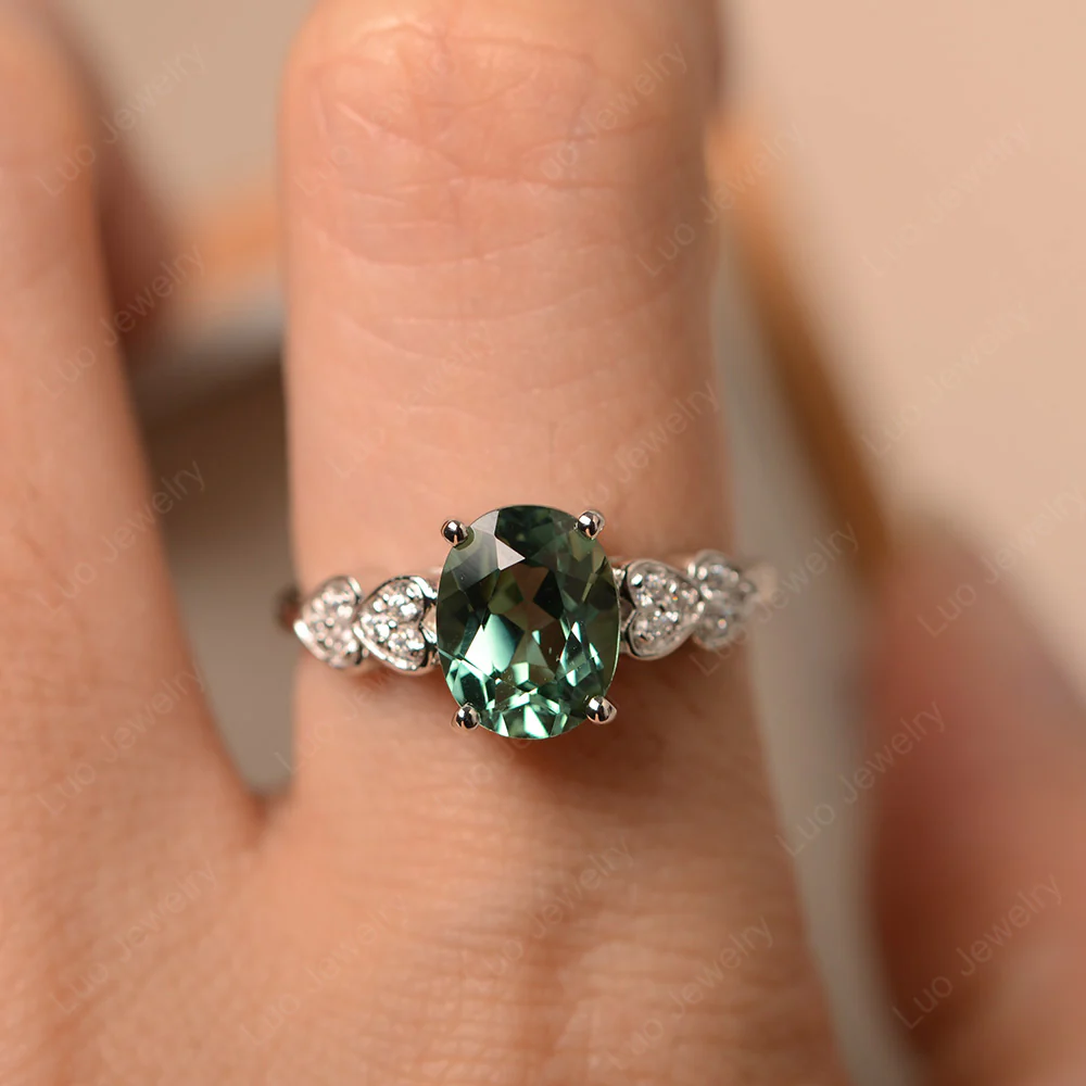 Heart Deco Green Sapphire Engagement Ring - Image 5