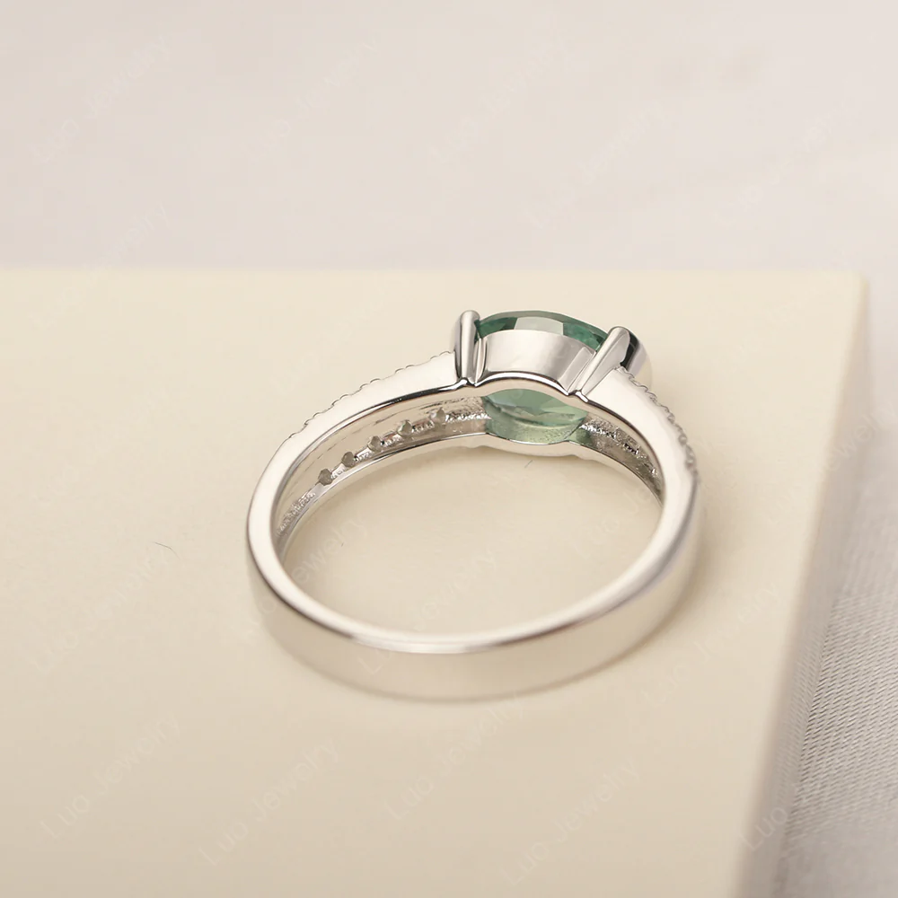 Oval Cut Green Sapphire Double Pave Ring - Image 3