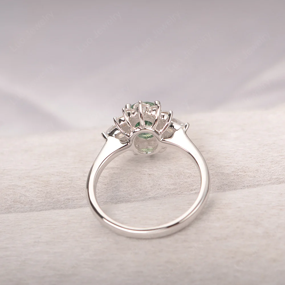 Oval Cut Green Sapphire Ring with Pear Side Stone - Image 3