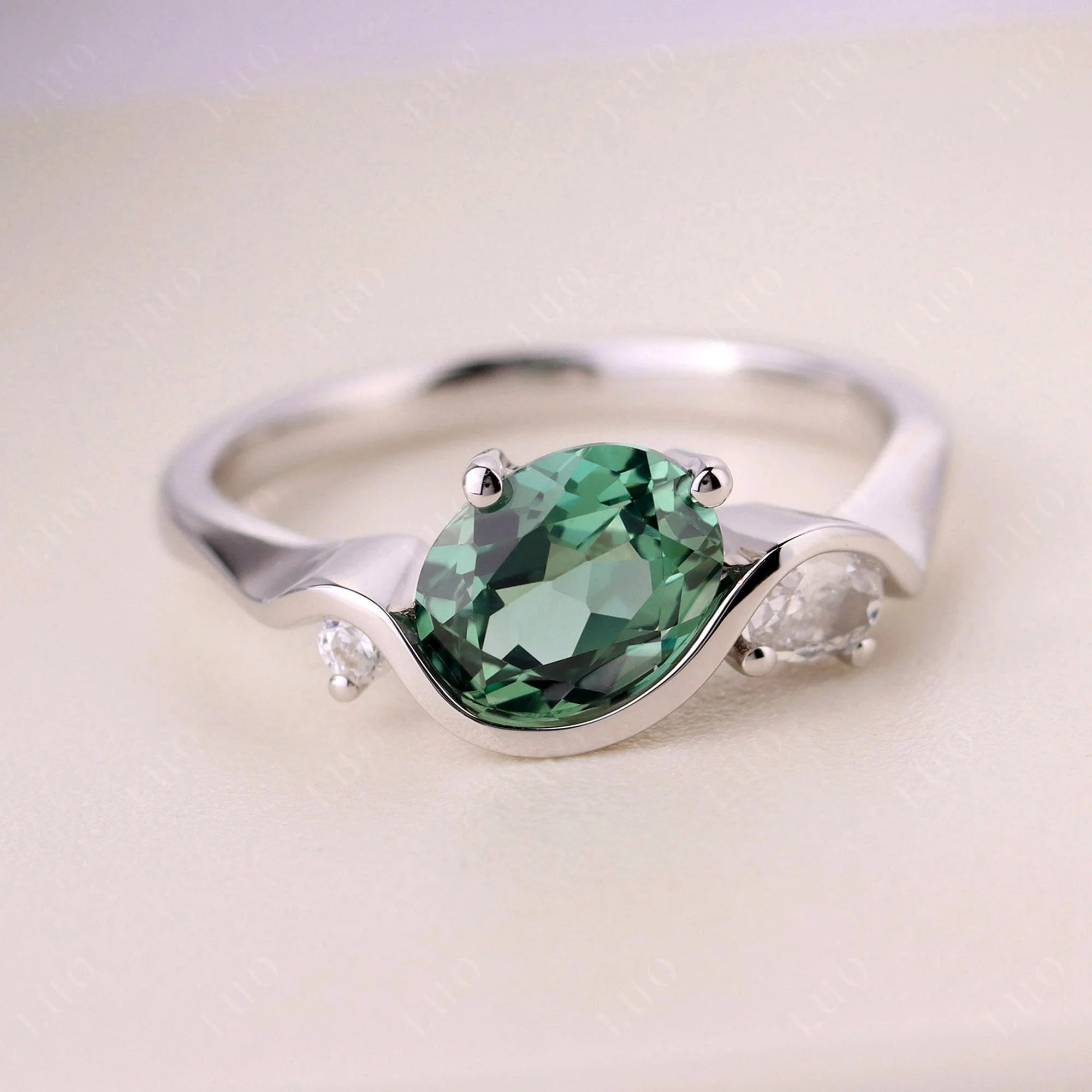 Green Sapphire Ocean Wave Ring - Image 10