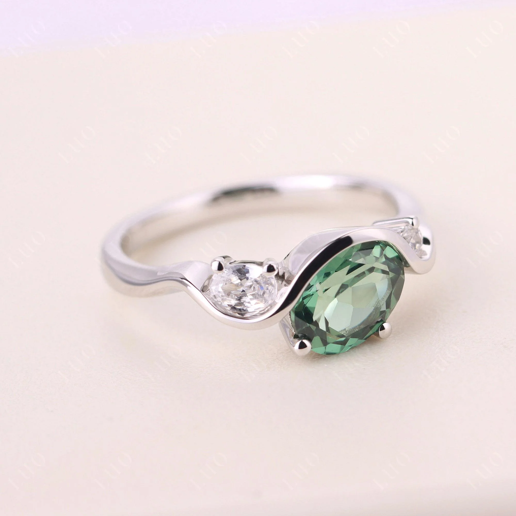 Green Sapphire Ocean Wave Ring - Image 11