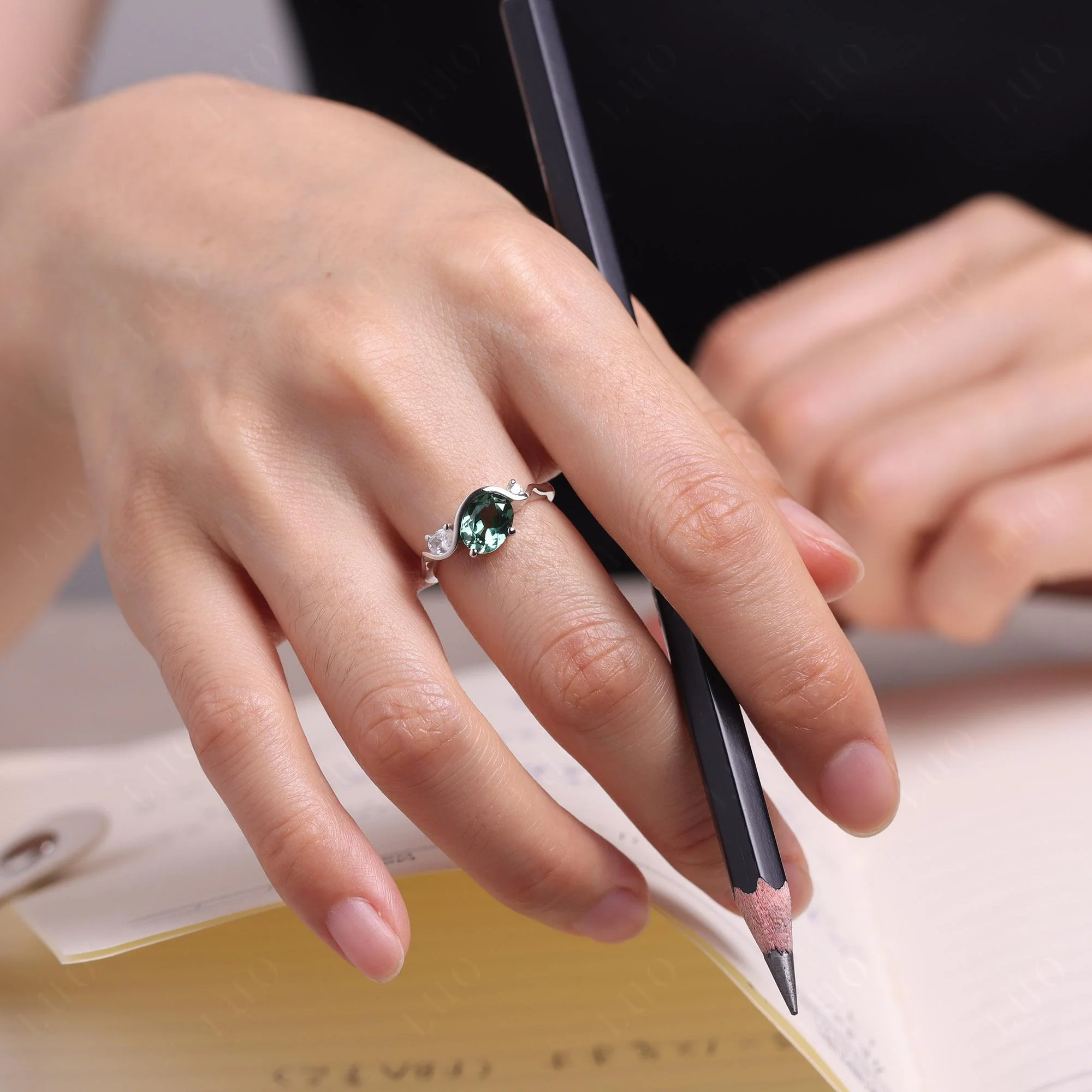 Green Sapphire Ocean Wave Ring - Image 15
