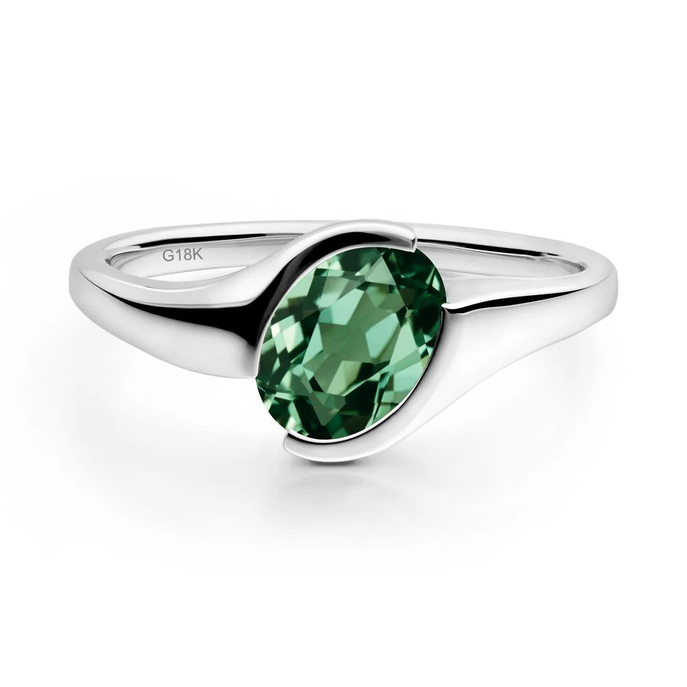 Oval Cut Green Sapphire Solitaire Bypass Ring - Image 5