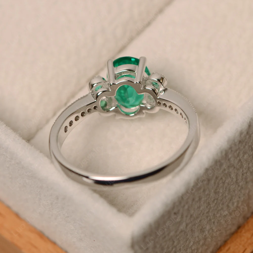 Oval Emerald Milgrain Engagement Ring - Image 3