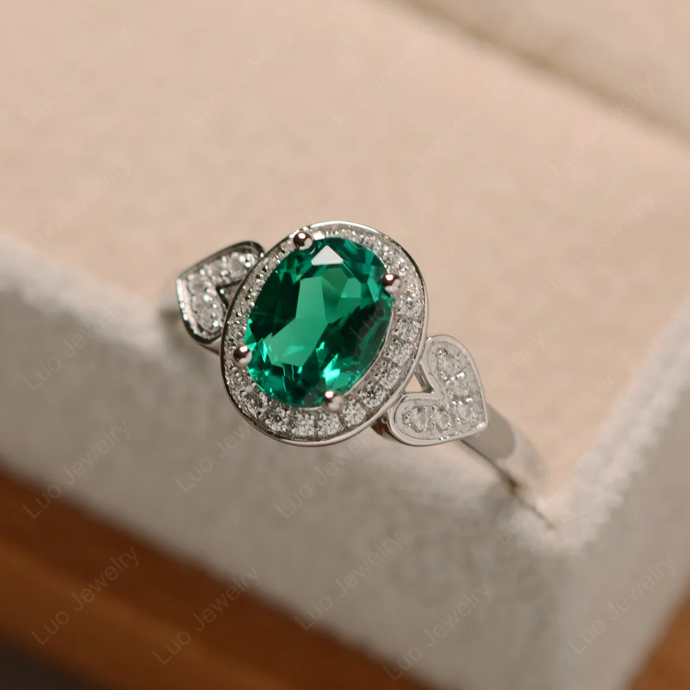 Oval Cut Emerald Halo Engagement Ring - Image 3