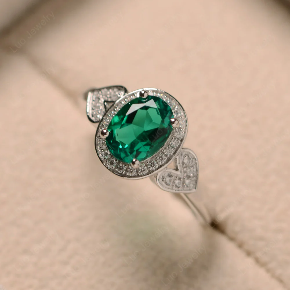 Oval Cut Emerald Halo Engagement Ring - Image 4