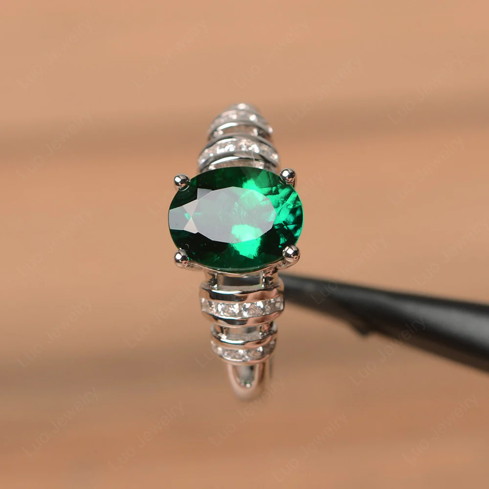 Oval Cut Emerald Promise Ring - Image 2