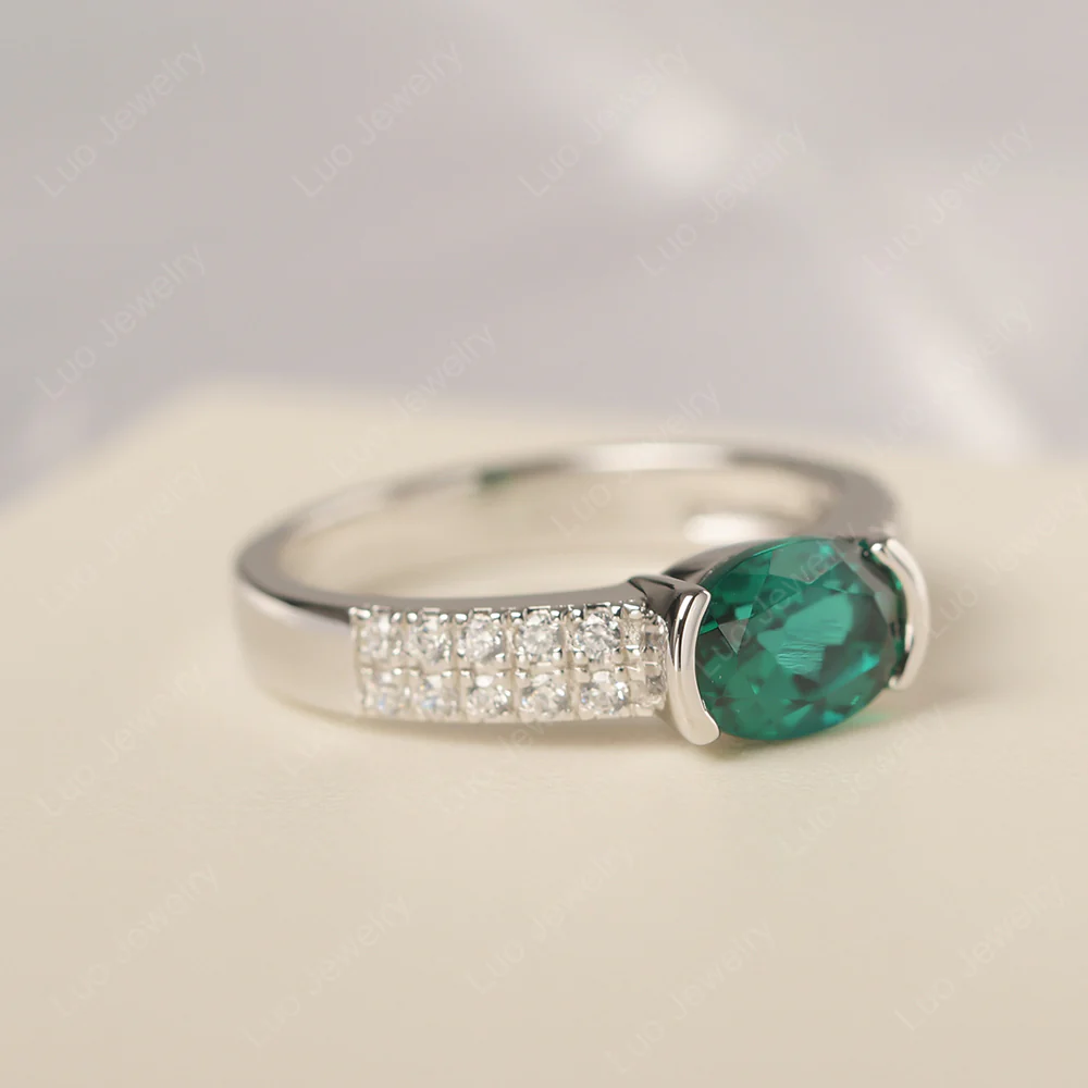 Emerald Two Row Pave Ring - Image 2