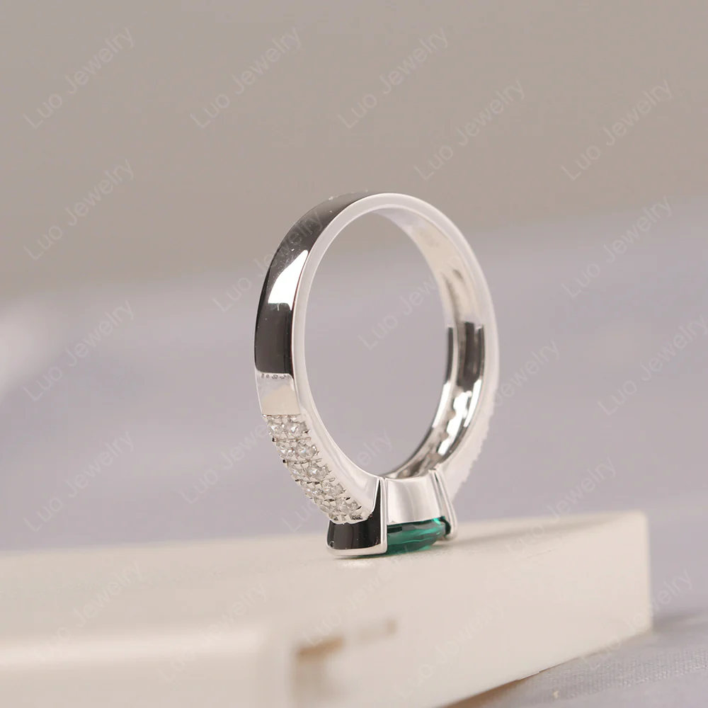 Emerald Two Row Pave Ring - Image 4