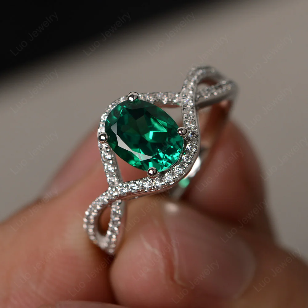 Oval Emerald Twisted Engagement Ring - Image 2