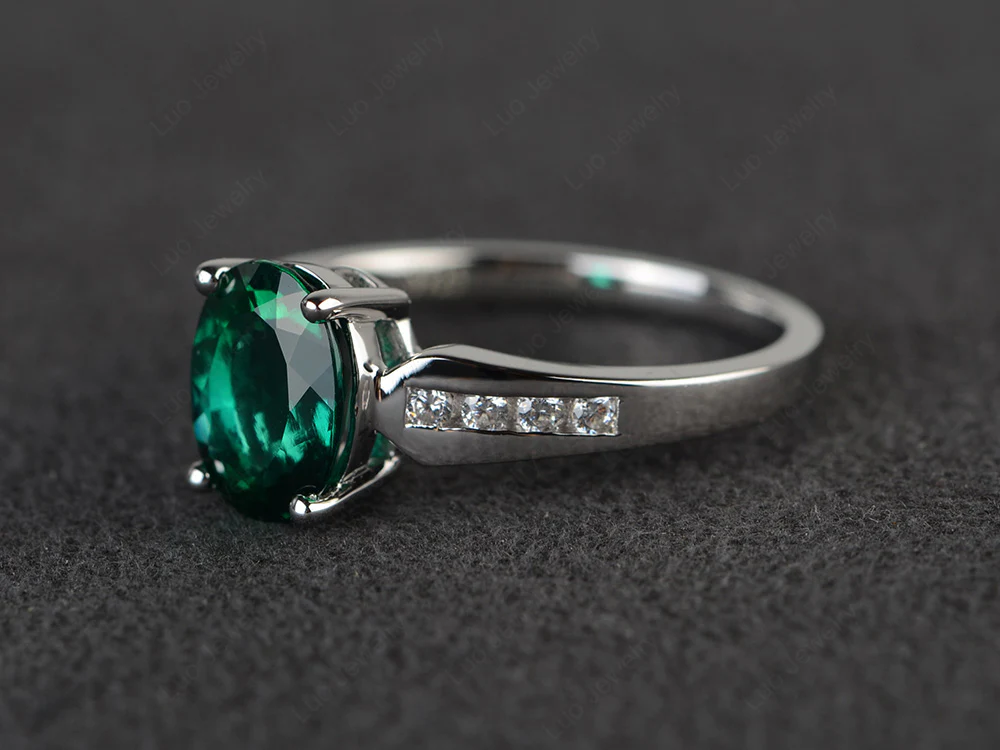 Oval Emerald Ring with Channel Band - Image 2
