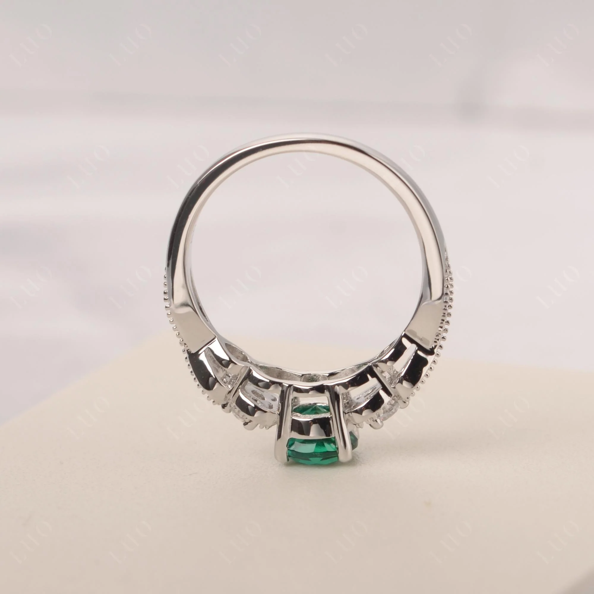 Emerald Vintage Style Engagement Ring - Image 13