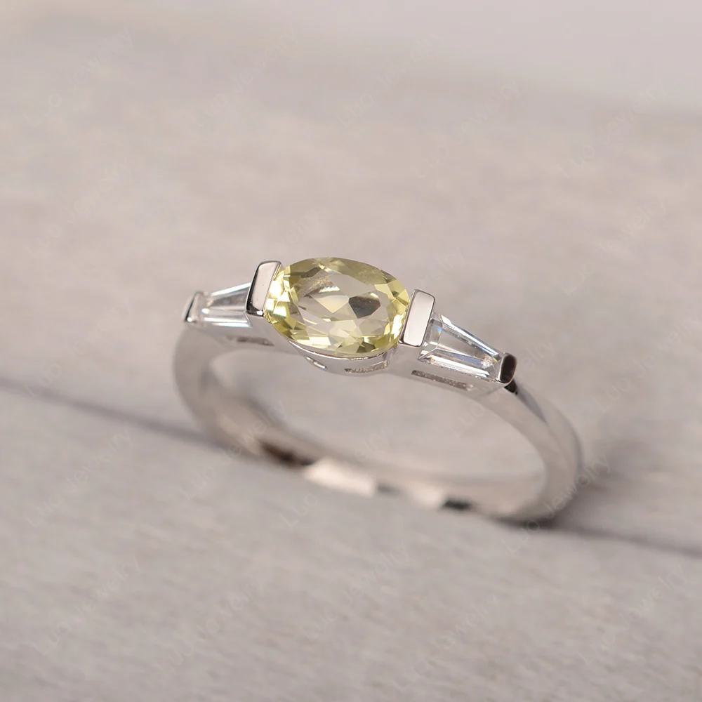 Oval Lemon Quartz Ring with Baguettes - Image 2