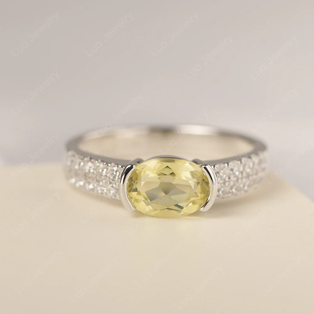 Lemon Quartz Two Row Pave Ring