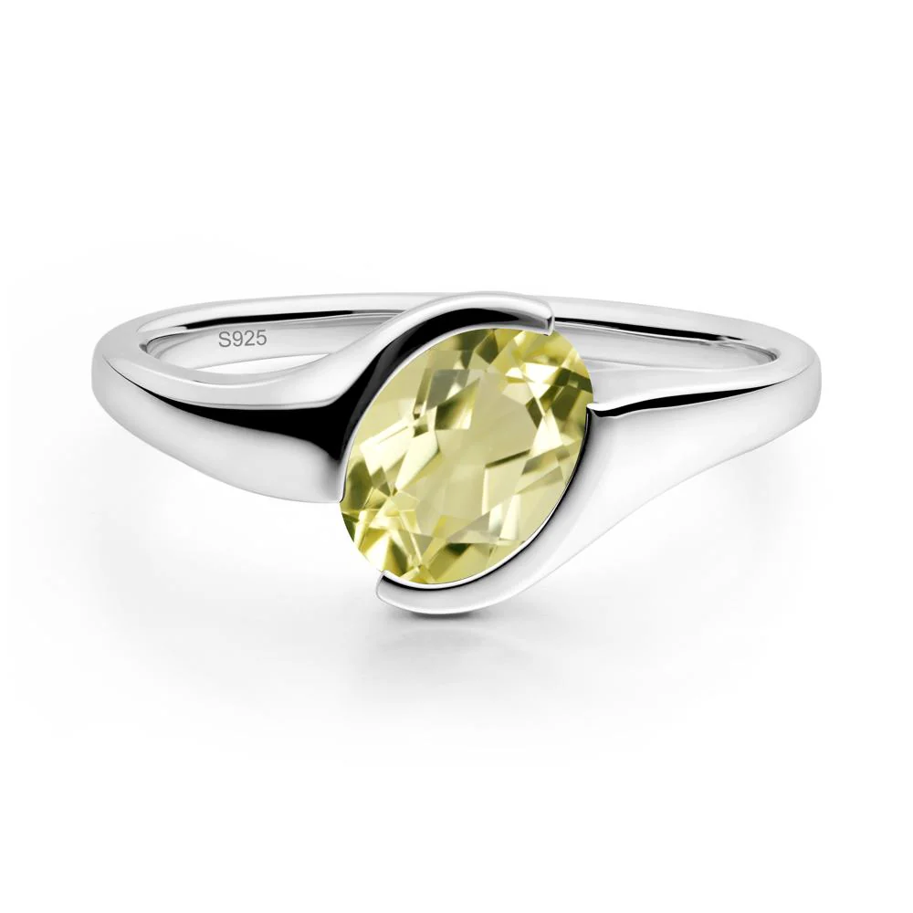 Oval Cut Lemon Quartz Solitaire Bypass Ring