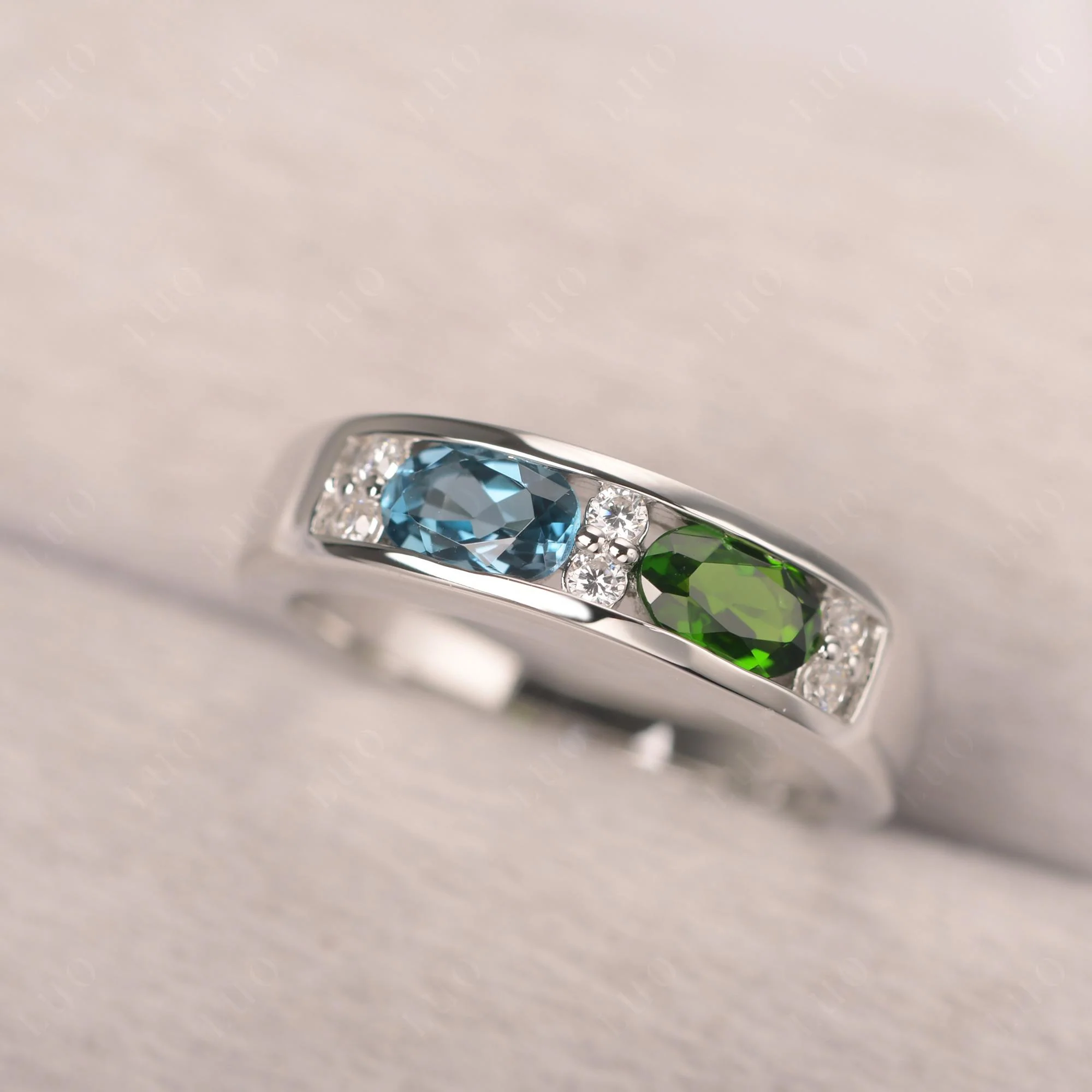 Diopside and London Blue Topaz Toi Et Moi Wedding Band - Image 10